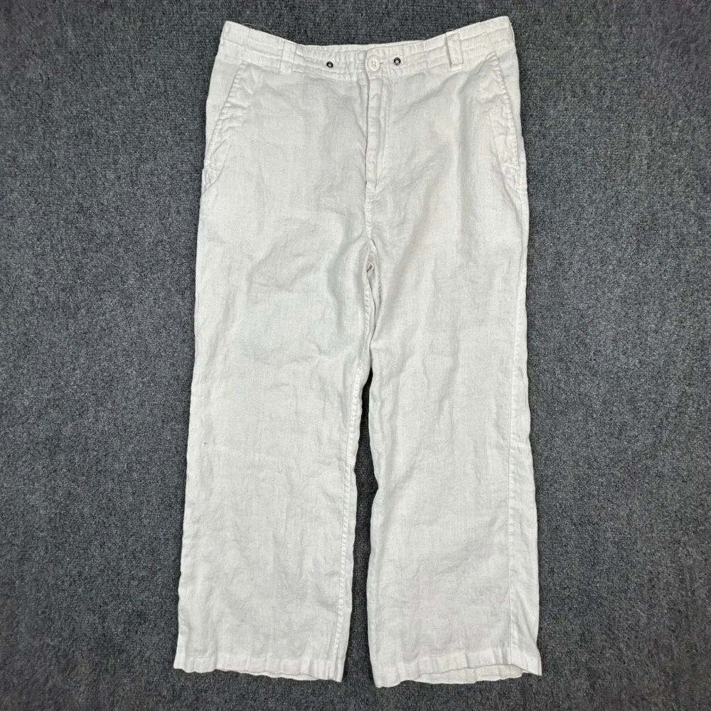 H&M L.O.G.G. Linen Pants Mens 32 White Coastal Summer Straight Leg Trousers